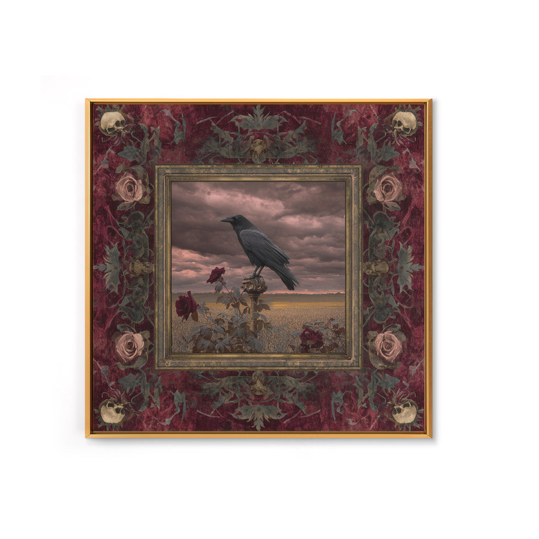 Storm Clouds over an Abandoned Field Canvas Print, Dark Art, Living Room Decor, Fine Art, Nocturne, Luxury Decor, DAR-1x1-14