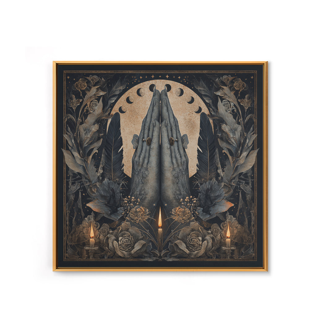 Occult Celestial Hands Canvas Print, Dark Art, Painting, Living Room Decor, Fine Art, Nocturne, Gothic Wall Art, Moody Wall Art, DAR-1x1-20
