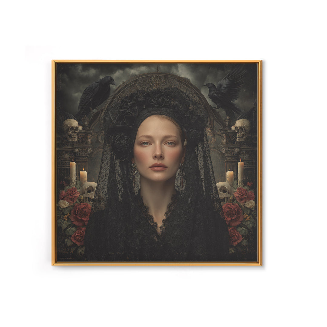 Gothic Woman Portrait Framed Canvas Print, Dark Art, Art Print, Living Room Decor, Fine Art, Nocturne, Halloween Art, DAR-1x1-28