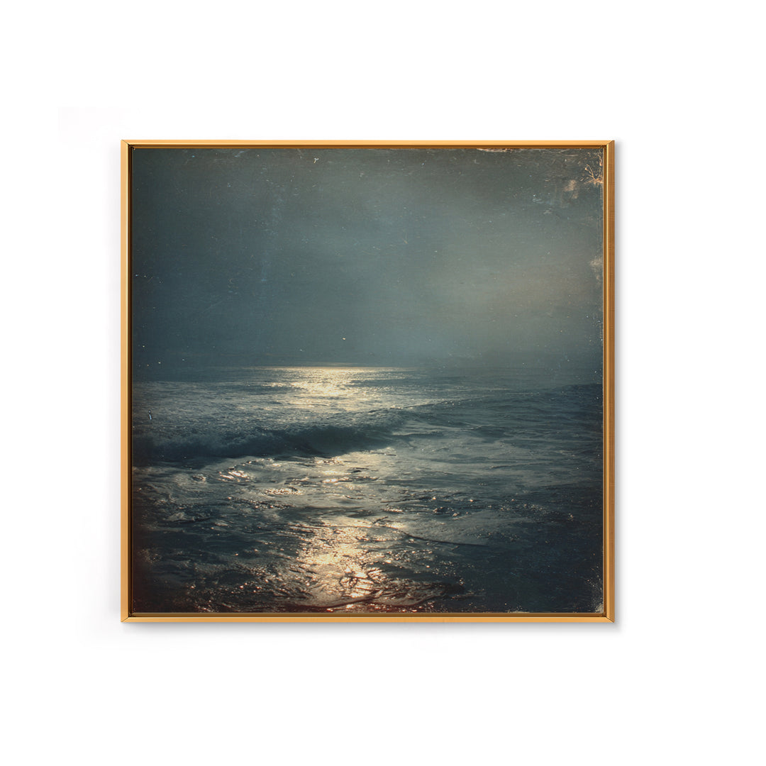 Stormy Sea under a Nearly Black Sky Framed Canvas Print, Dark Art, Textured Painting, Living Room Decor, Fine Art, Nocturne, DAR-1x1-29
