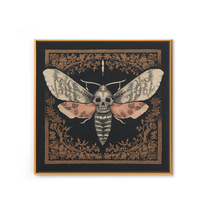 Moth with Skull Pattern on Black Ground Framed Canvas Print, Dark Art, Unique Wall Decor, Living Room Decor, Fine Art, Nocturne, DAR-1x1-39