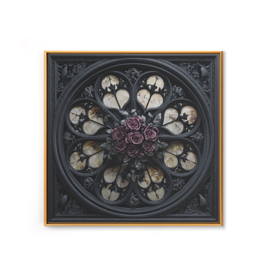 Gothic Cathedral Window Framed Canvas Print, Dark Art, Room Decor, Living Room Decor, Fine Art, Nocturne, Digital Art, DAR-1x1-40