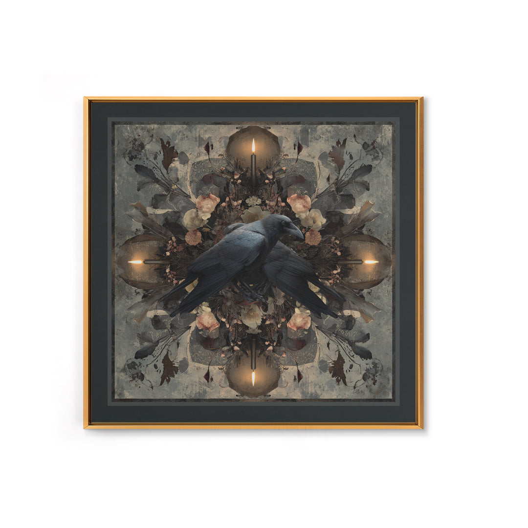 Silent Graveyard with Blue Moon Haze Framed Canvas Print, Dark Art, Halloween Decoration, Living Room Decor, Abstract Art, DAR-1x1-42