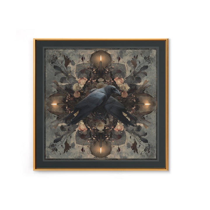 Silent Graveyard with Blue Moon Haze Framed Canvas Print, Dark Art, Halloween Decoration, Living Room Decor, Abstract Art, DAR-1x1-42