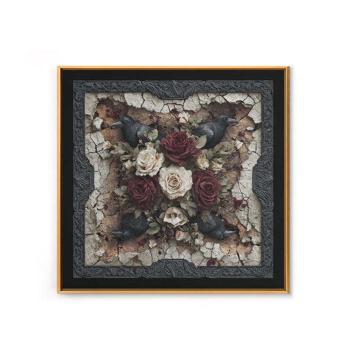 Black Roses Blooming from Cracked Stone Canvas Print, Dark Art, Fantasy Art, Living Room Decor, Fine Art, Nocturne, DAR-1x1-50