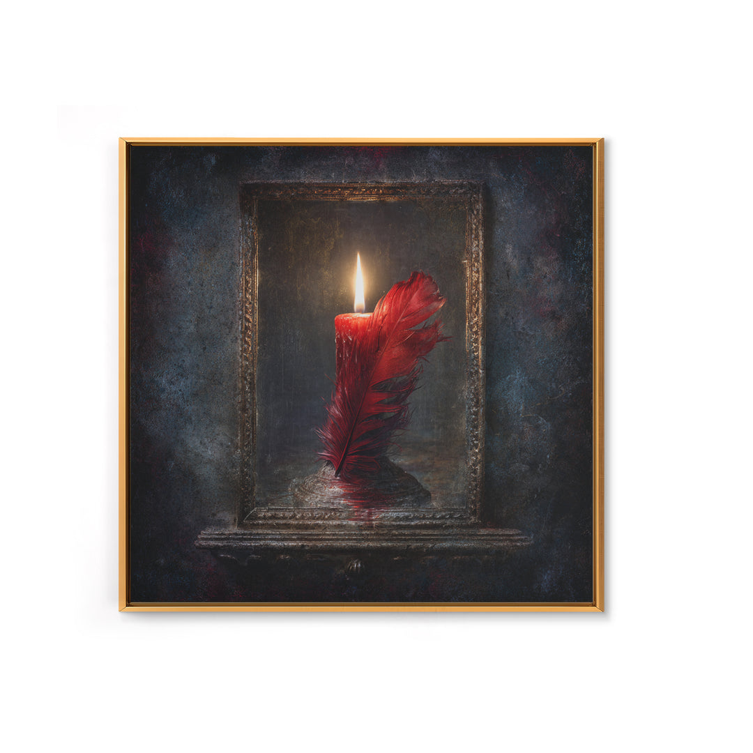 Candle Flame Reflecting Framed Canvas Print, Dark Art, Halloween Decoration, Living Room Decor, Abstract Art, Nocturne, DAR-1x1-72