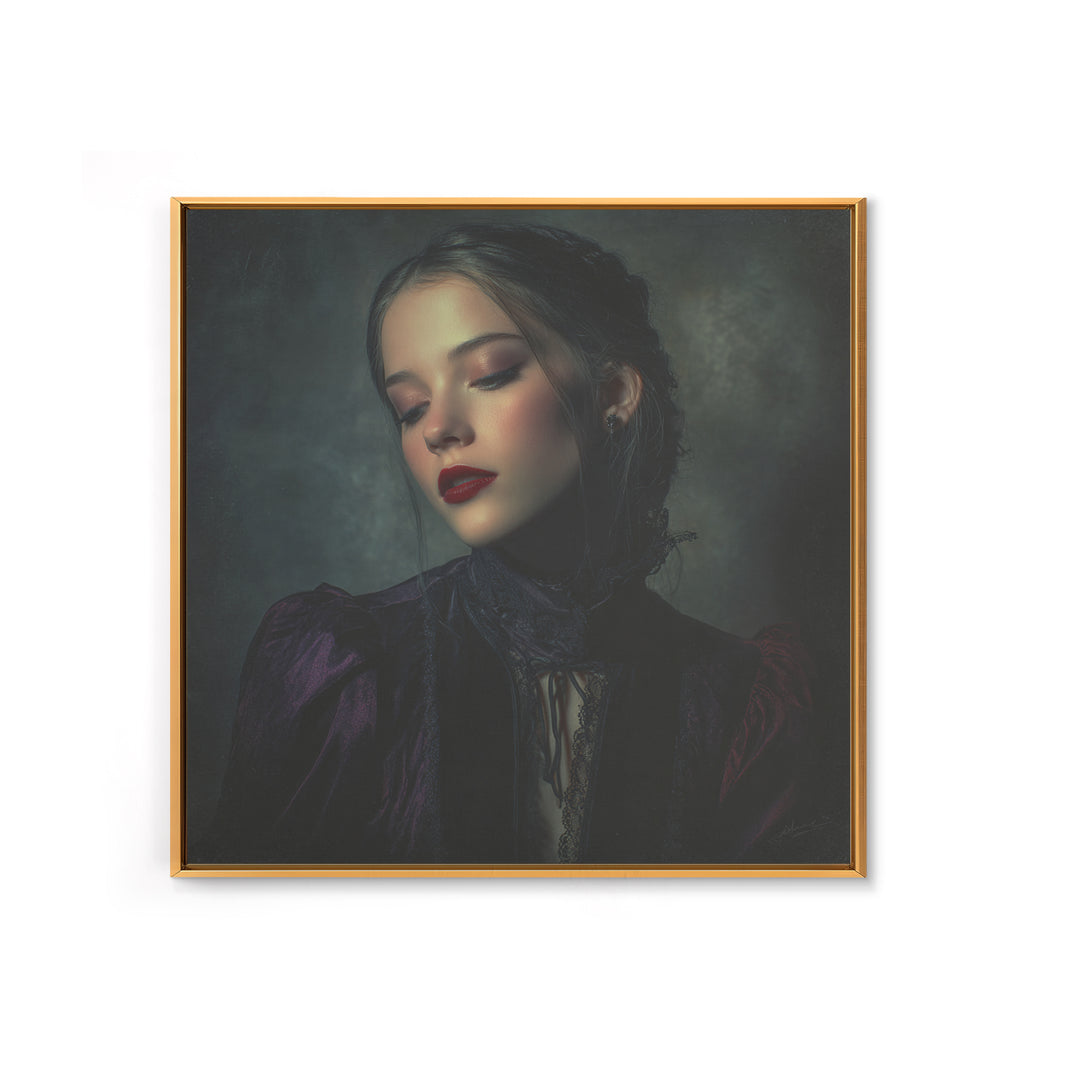 Vampire Inspired Portrait with Pale Dramatic Light Canvas Print, Dark Art, Minimalist Decor, Living Room Decor, Nocturne, DAR-1x1-85