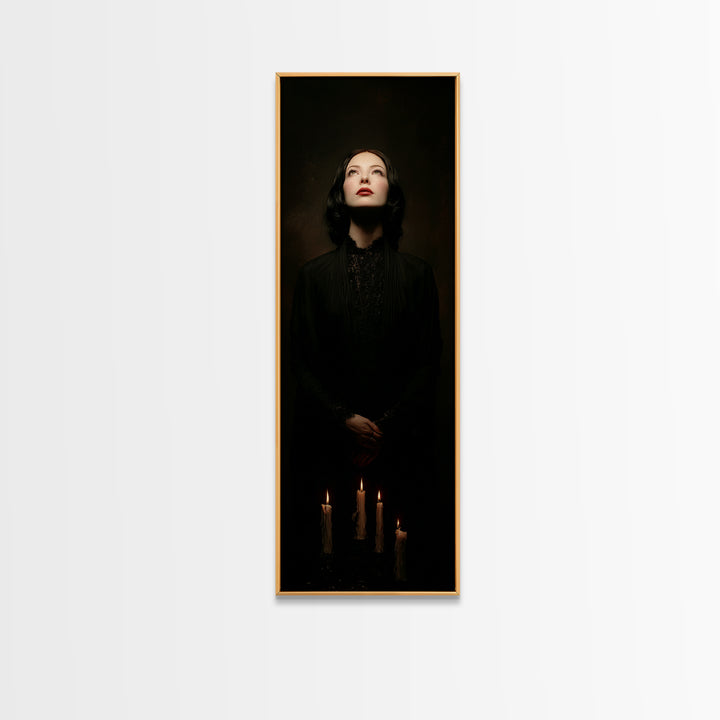 Vampire Inspired Portrait with Pale Dramatic Light Canvas Print, Dark Art, Dark Academia, Living Room Decor, Oil Painting, DAR-1x3-25
