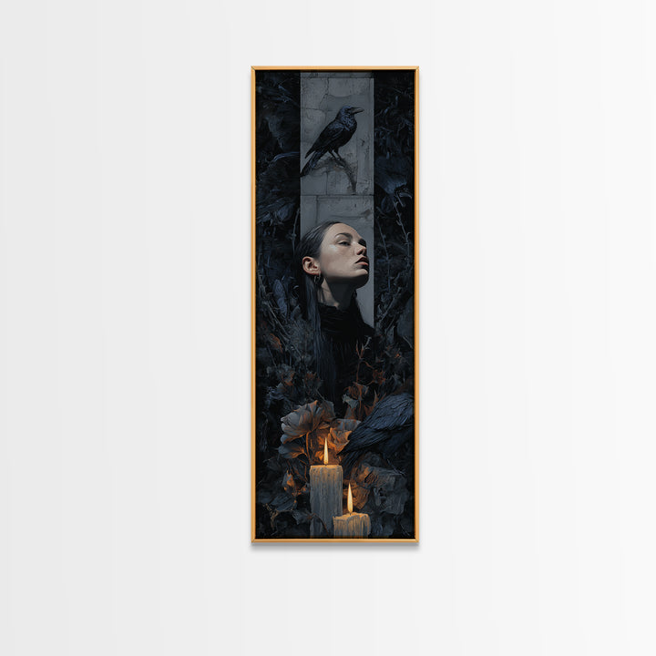 Silent Graveyard with Blue Moon Haze Framed Canvas Print, Dark Art, Horror Wall Art, Living Room Decor, Oil Painting, Nocturne, DAR-1x3-30
