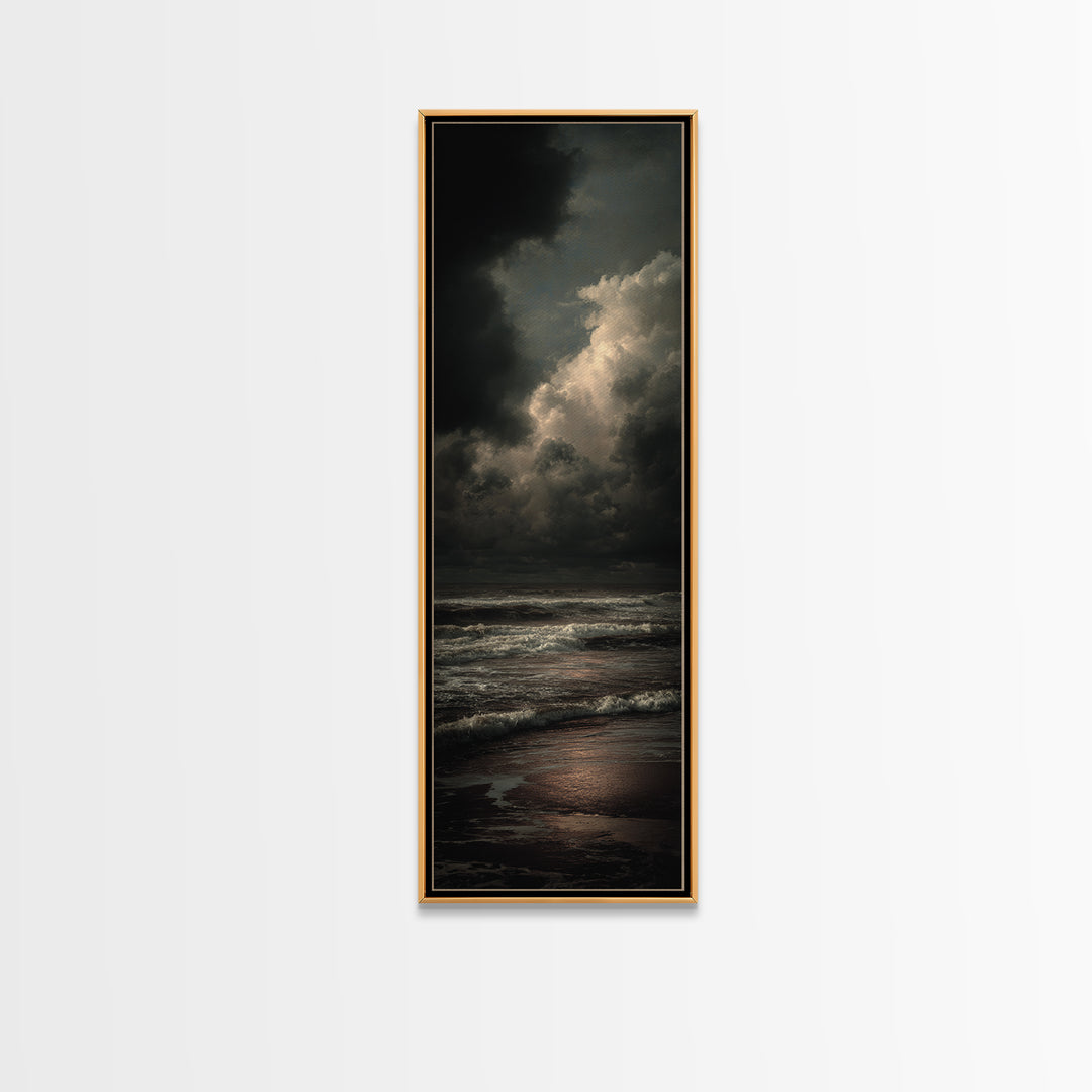 Stormy Sea under a Nearly Black Sky Canvas Print, Dark Art, Painting, Living Room Decor, Fine Art, Nocturne, Gothic Wall Art, DAR-1x3-65