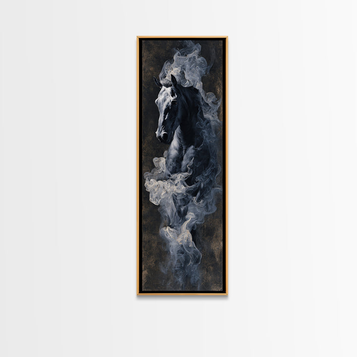 Black Horse Emerging from Smoke Framed Canvas Print, Dark Art, Weird Art, Living Room Decor, Fine Art, Nocturne, DAR-1x3-79