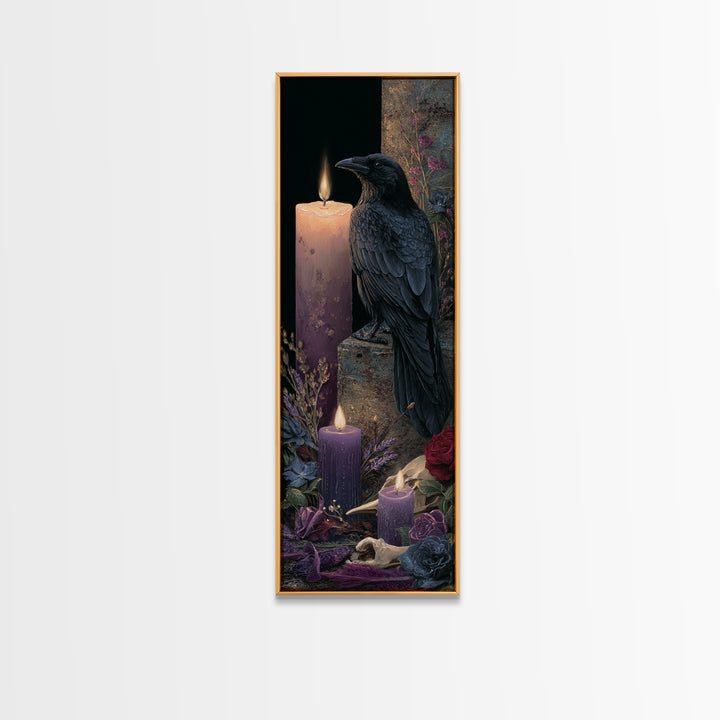 Witchy Still Life of Herbs Candles and Framed Canvas Print, Dark Art, Living Room Decor, Fine Art, Nocturne, Luxury Decor, DAR-1x3-92