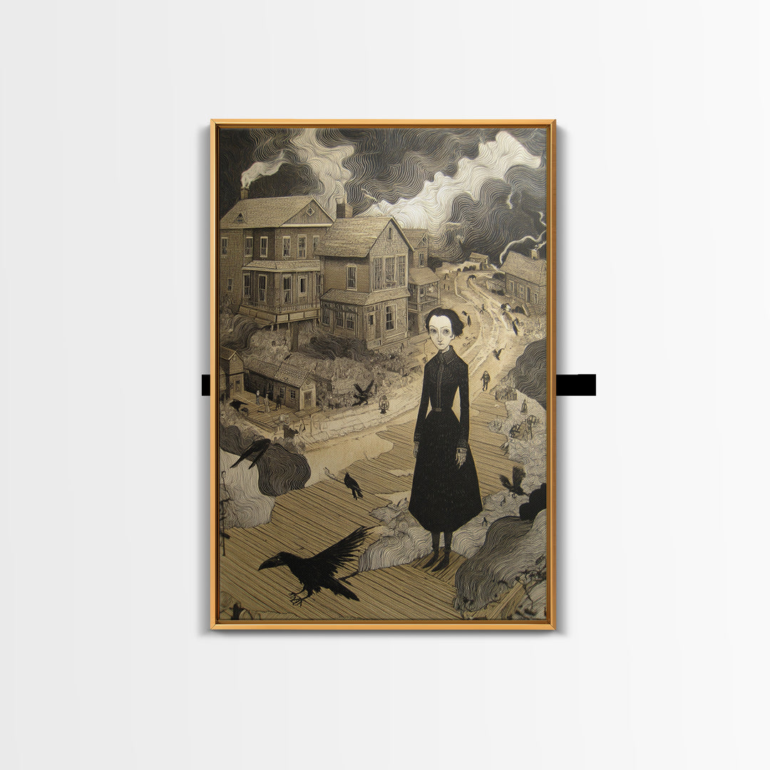 The Ghost Town Main Street, Victorian Macabre Art, Vertical Wall Art, Dark Halloween Decor, Canvas Print, Halloween Wall Art