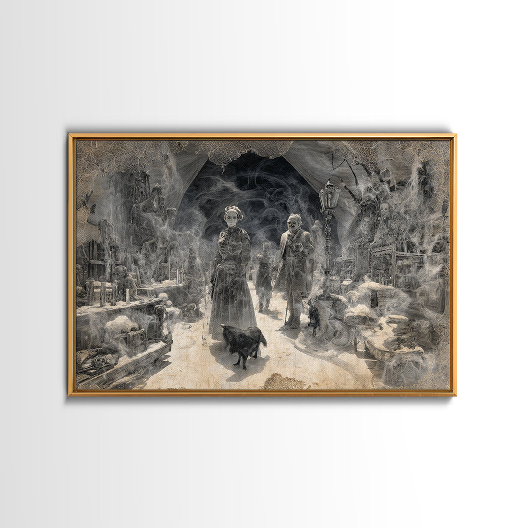 The Ghost Town Main Street, Biomechanical Horror Art, Landscape Wall Art, Gothic Horror Wall Art, Framed Canvas Print, Halloween Wall Art