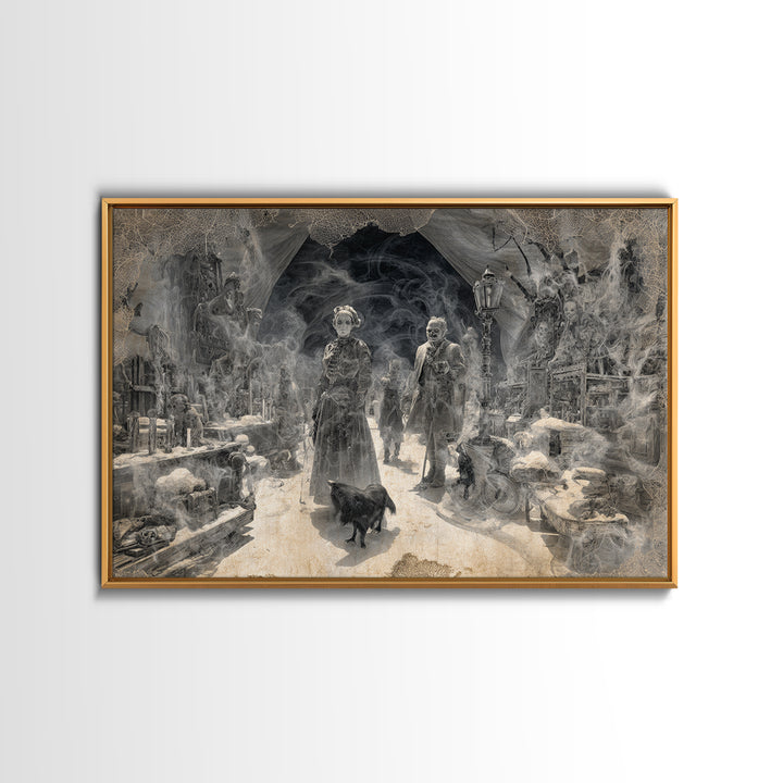 The Ghost Town Main Street, Biomechanical Horror Art, Landscape Wall Art, Gothic Horror Wall Art, Framed Canvas Print, Halloween Wall Art