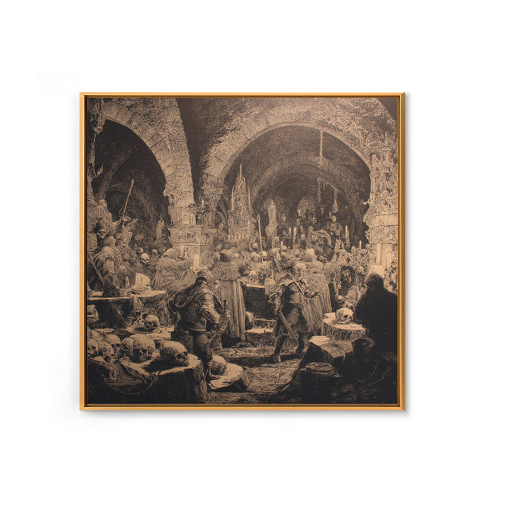 The Endless Catacombs, Renaissance Engraving Art, Square Wall Art, Dark Halloween Decor, Canvas Print, Halloween Wall Art