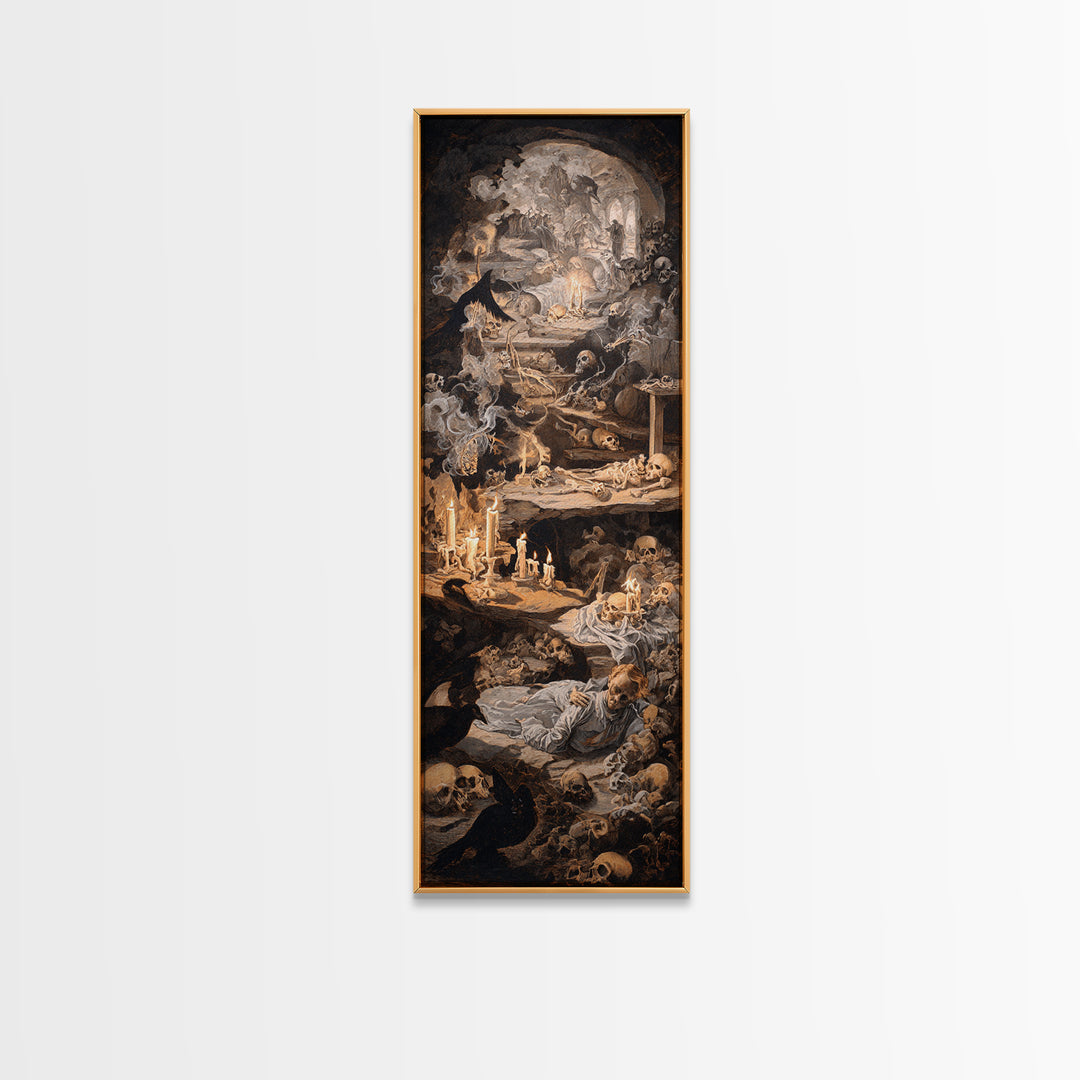 The Endless Catacombs, Gothic Nightmare Art, Tall Narrow Wall Art, Dark Halloween Decor, Framed Canvas Print, Halloween Wall Art