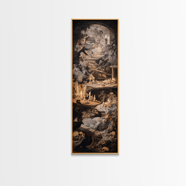 The Endless Catacombs, Gothic Nightmare Art, Tall Narrow Wall Art, Dark Halloween Decor, Framed Canvas Print, Halloween Wall Art