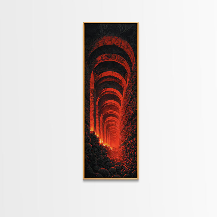 The Endless Catacombs, Visionary Gothic Art, Tall Narrow Wall Art, Dark Halloween Decor, Framed Canvas Print, Halloween Wall Art