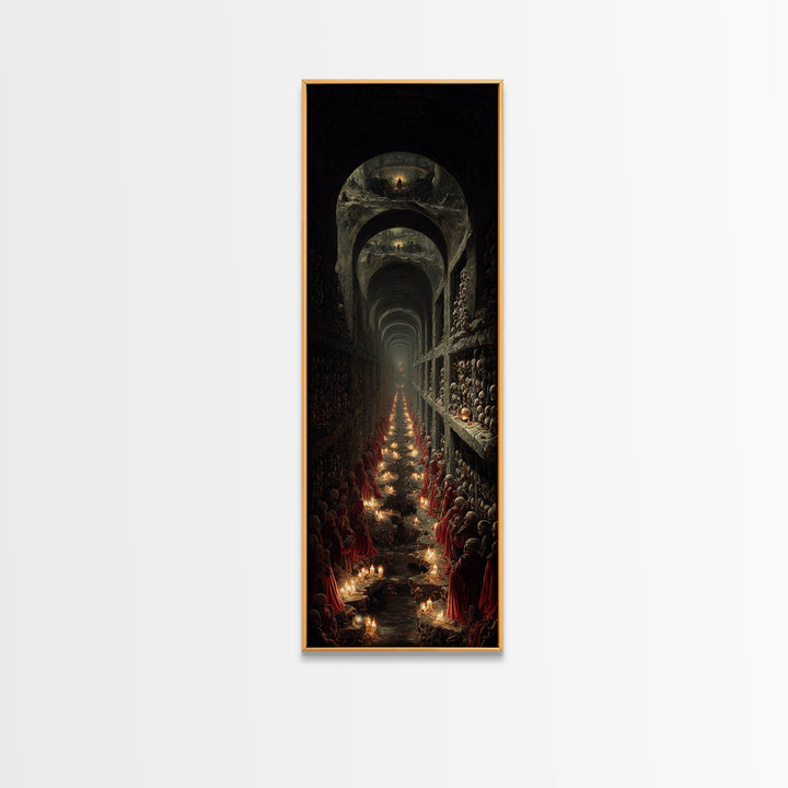 The Endless Catacombs, Architectural Etching Art, Tall Narrow Wall Art, Macabre Wall Art, Framed Canvas Print