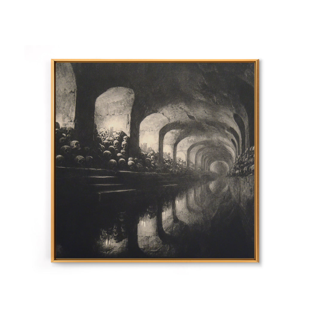 The Endless Catacombs, Symbolist Dream Art, Square Wall Art, Gothic Horror Wall Art, Framed Canvas Print, Halloween Wall Art