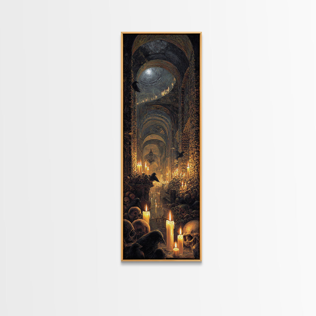 The Endless Catacombs, Ornate Symbolist Art, Tall Narrow Wall Art, Macabre Wall Art, Framed Canvas Print, Halloween Wall Art