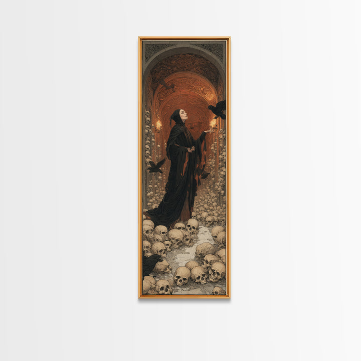 The Endless Catacombs, Symbolist Death Art, Tall Narrow Wall Art, Dark Fantasy Wall Art, Canvas Print, Halloween Wall Art