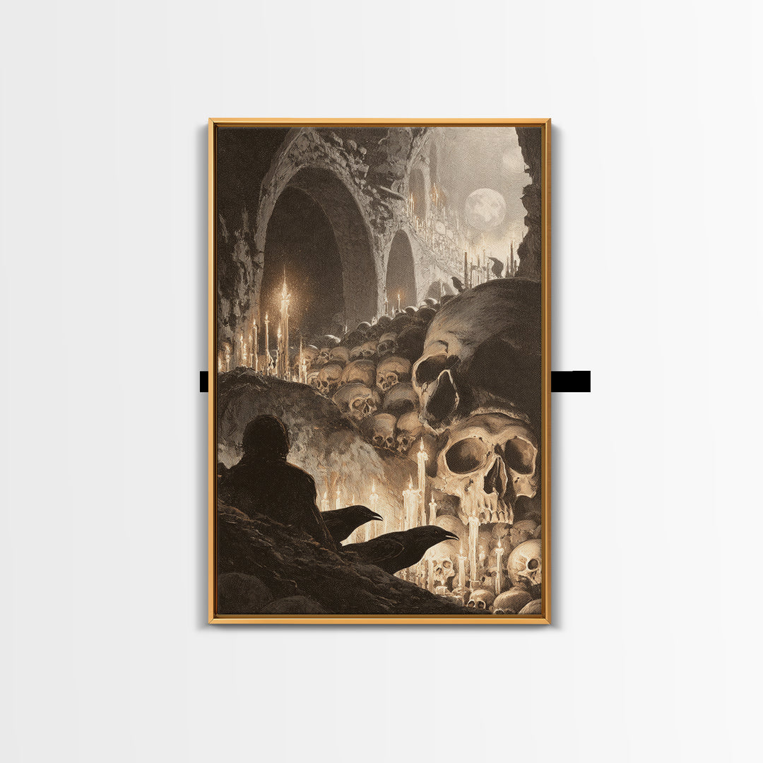 The Endless Catacombs, Symbolist Etching Art, Vertical Wall Art, Dark Halloween Decor, Canvas Print, Halloween Wall Art