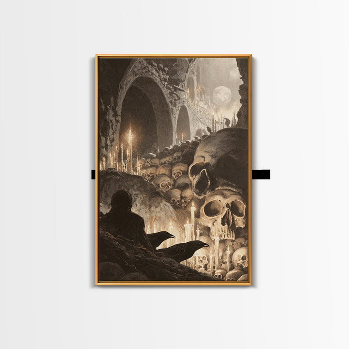 The Endless Catacombs, Symbolist Etching Art, Vertical Wall Art, Dark Halloween Decor, Canvas Print, Halloween Wall Art