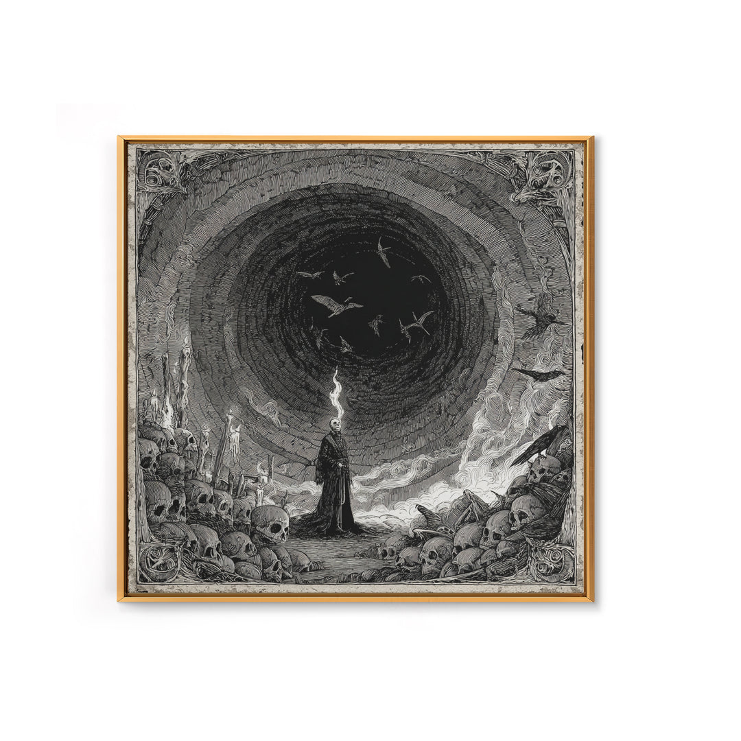 The Endless Catacombs, Expressionist Nightmare Art, Square Wall Art, Dark Fantasy Wall Art, Framed Canvas Print, Halloween Wall Art