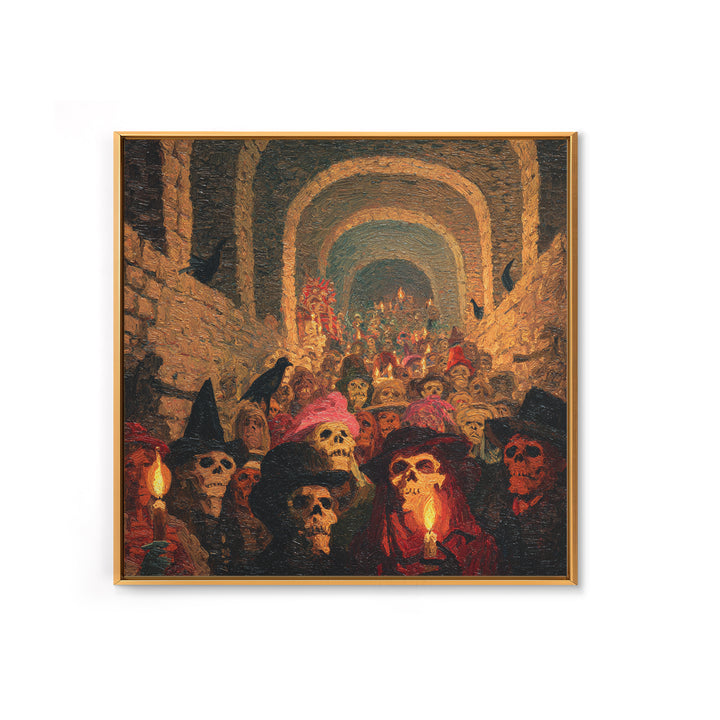 The Endless Catacombs, Grotesque Carnival Art, Square Wall Art, Macabre Wall Art, Framed Canvas Print, Halloween Wall Art