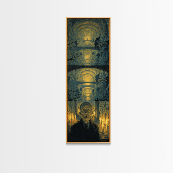 The Endless Catacombs, Expressionist Gothic Art, Tall Narrow Wall Art, Macabre Wall Art, Framed Canvas Print, Halloween Wall Art