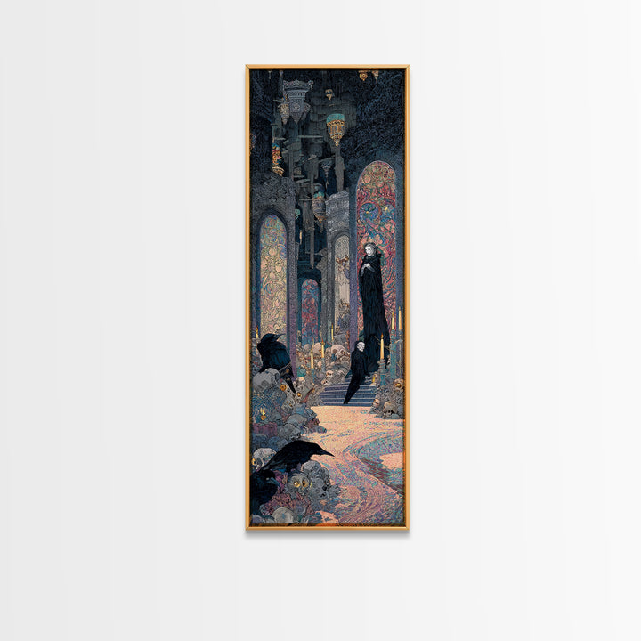 The Endless Catacombs, Stained Glass Gothic Art, Tall Narrow Wall Art, Dark Halloween Decor, Canvas Print, Halloween Wall Art