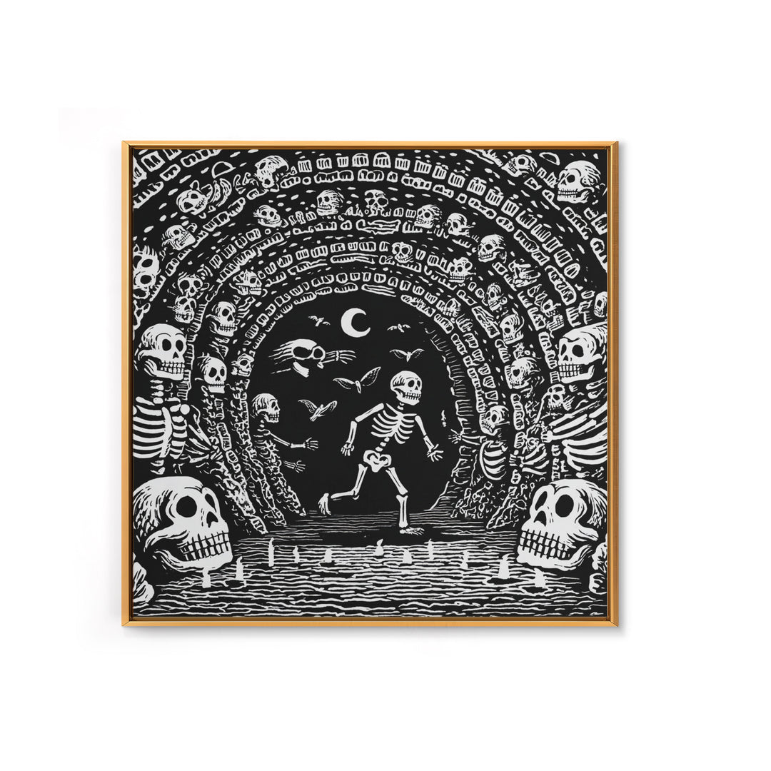 The Endless Catacombs, Macabre Folk Print Art, Square Wall Art, Macabre Wall Art, Framed Canvas Print, Halloween Wall Art