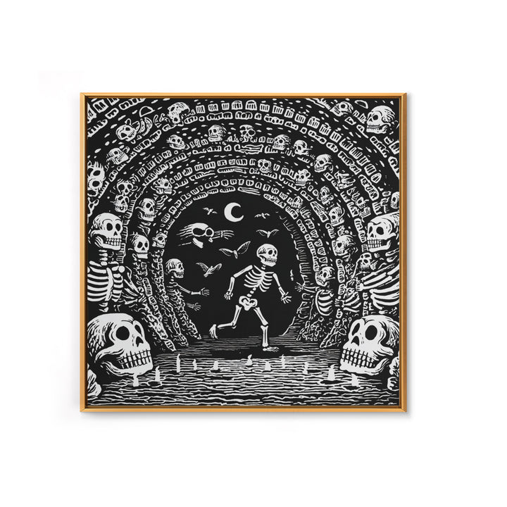 The Endless Catacombs, Macabre Folk Print Art, Square Wall Art, Macabre Wall Art, Framed Canvas Print, Halloween Wall Art