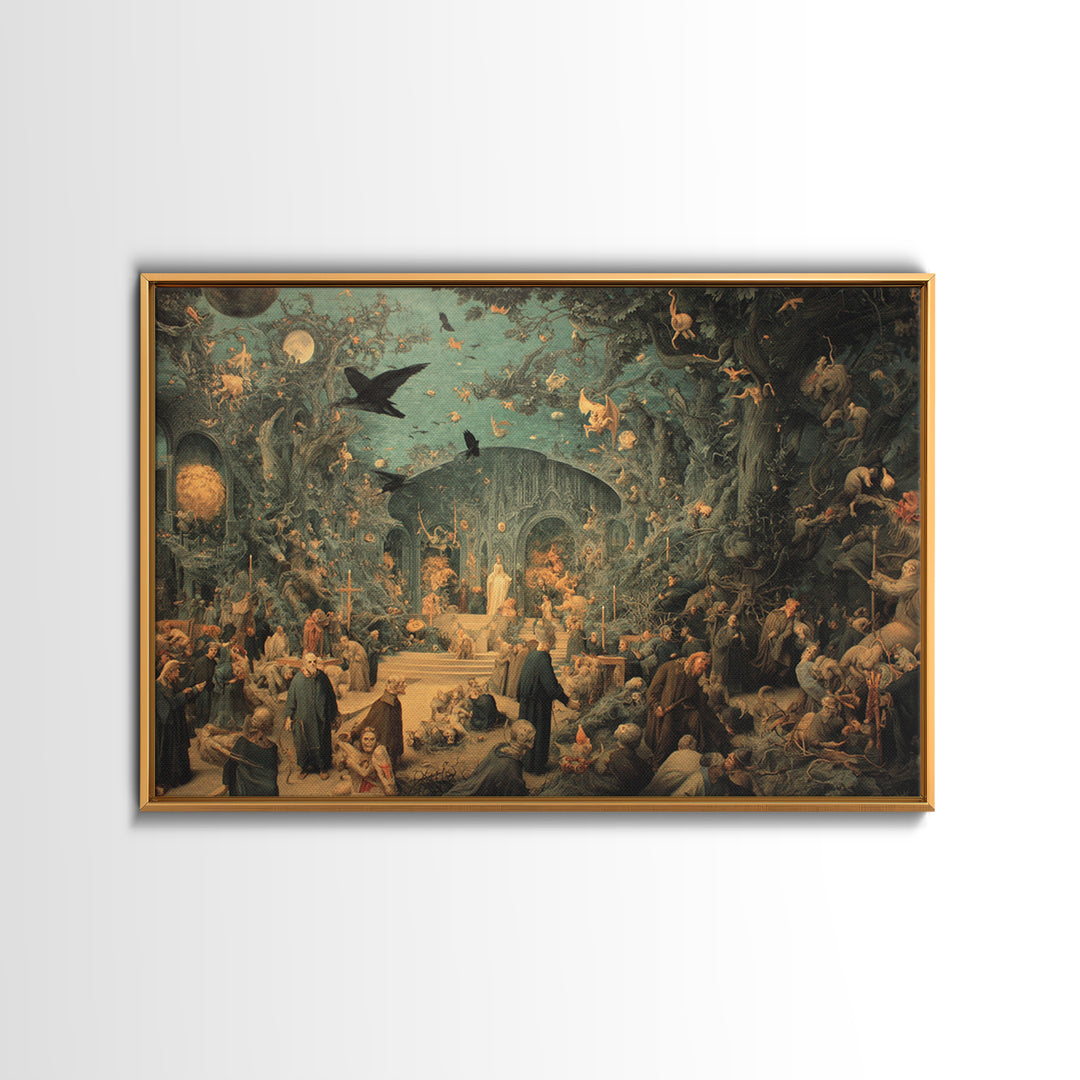 The Overgrown Chapel, Medieval Grotesque Art, Landscape Wall Art, Dark Fantasy Wall Art, Canvas Print, Halloween Wall Art