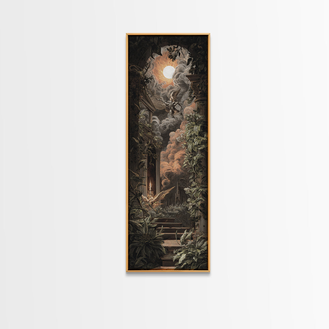 The Overgrown Chapel, Visionary Gothic Art, Tall Narrow Wall Art, Gothic Horror Wall Art, Framed Canvas Print, Halloween Wall Art