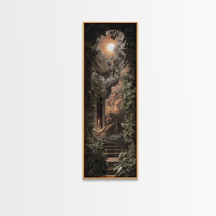 The Overgrown Chapel, Visionary Gothic Art, Tall Narrow Wall Art, Gothic Horror Wall Art, Framed Canvas Print, Halloween Wall Art