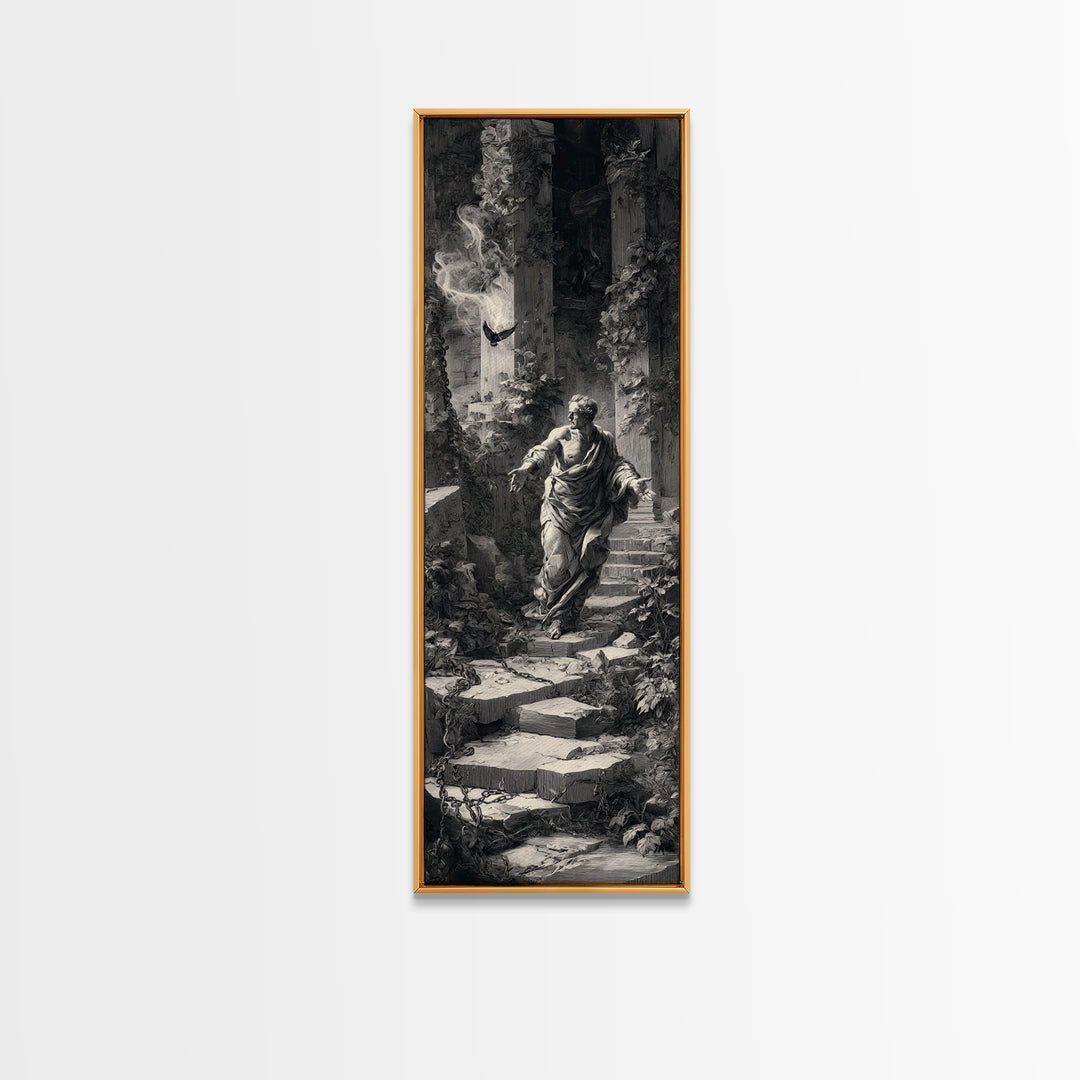 The Overgrown Chapel, Architectural Etching Art, Tall Narrow Wall Art, Dark Halloween Decor, Framed Canvas Print