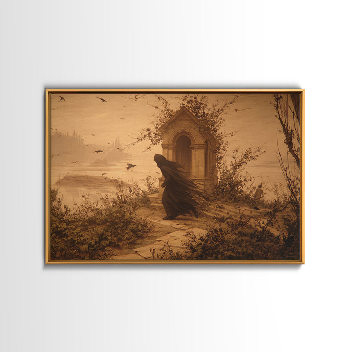 The Overgrown Chapel, Romantic Gothic Landscape, Landscape Wall Art, Gothic Horror Wall Art, Framed Canvas Print