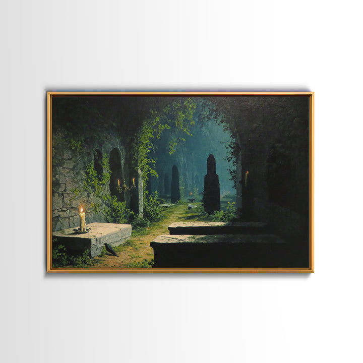 The Overgrown Chapel, Symbolist Gothic Landscape, Landscape Wall Art, Gothic Horror Wall Art, Framed Canvas Print, Halloween Wall Art