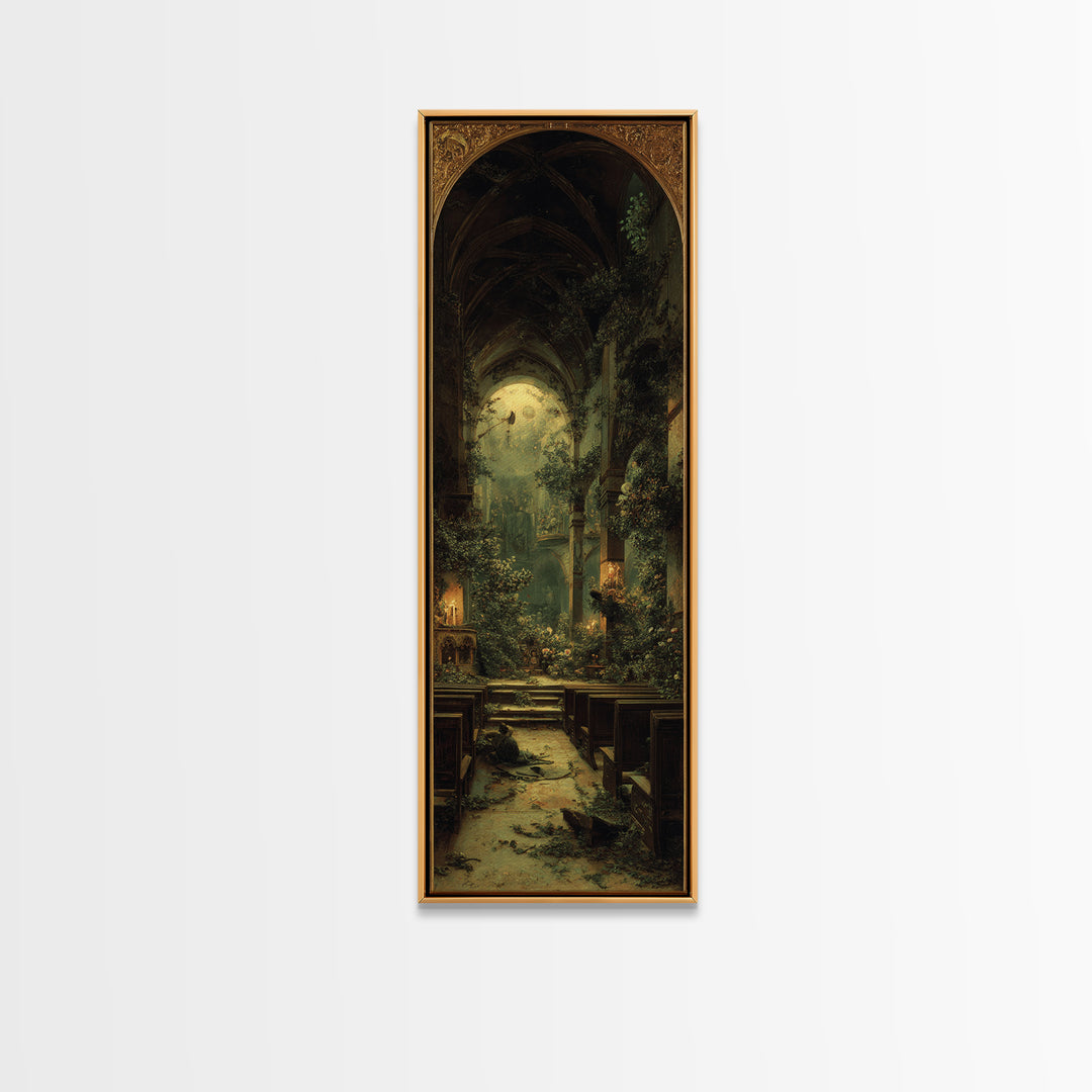 The Overgrown Chapel, Ornate Symbolist Art, Tall Narrow Wall Art, Dark Fantasy Wall Art, Canvas Print, Halloween Wall Art