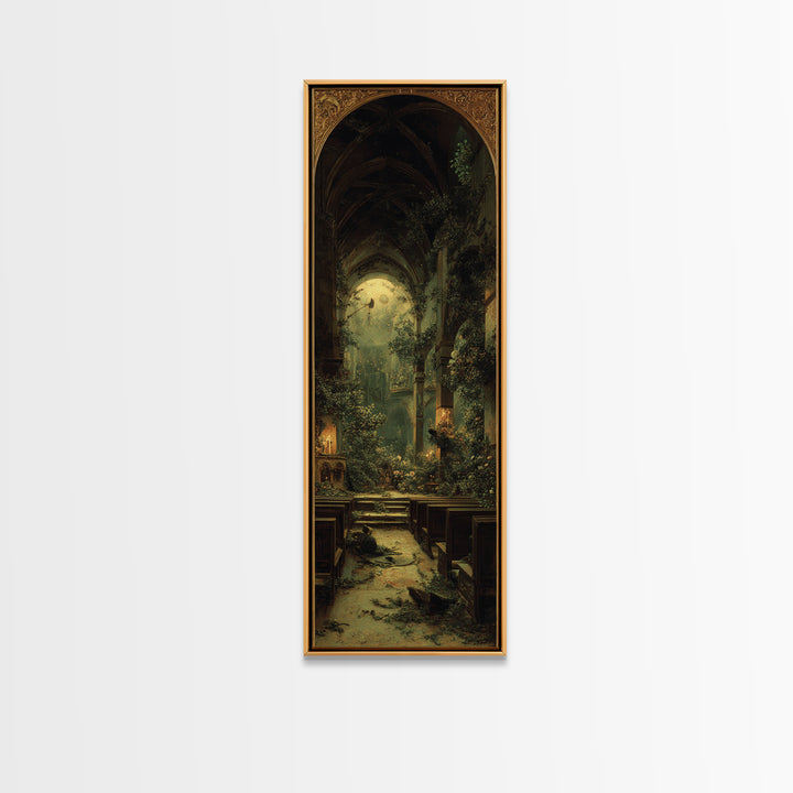 The Overgrown Chapel, Ornate Symbolist Art, Tall Narrow Wall Art, Dark Fantasy Wall Art, Canvas Print, Halloween Wall Art