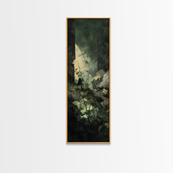 The Overgrown Chapel, Dark Symbolist Art, Tall Narrow Wall Art, Dark Halloween Decor, Canvas Print, Halloween Wall Art