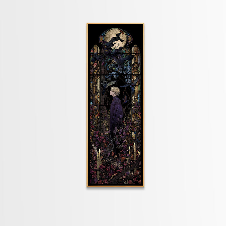 The Overgrown Chapel, Stained Glass Gothic Art, Tall Narrow Wall Art, Dark Fantasy Wall Art, Canvas Print, Halloween Wall Art