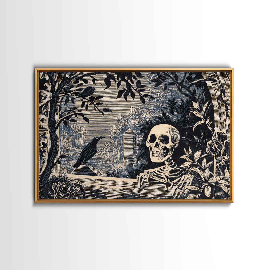 The Overgrown Chapel, Macabre Folk Print Art, Landscape Wall Art, Dark Fantasy Wall Art, Framed Canvas Print, Halloween Wall Art