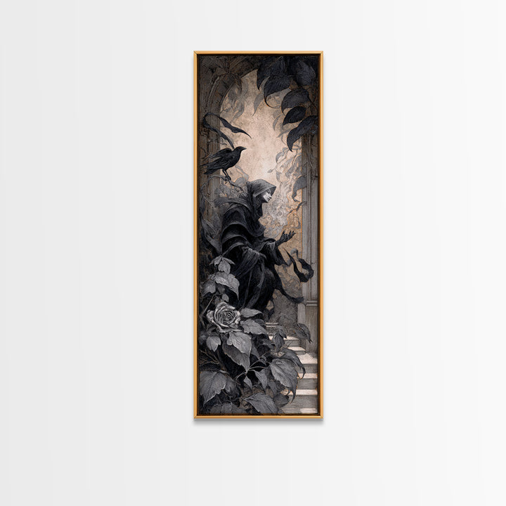 The Overgrown Chapel, Biomechanical Horror Art, Tall Narrow Wall Art, Macabre Wall Art, Canvas Print, Halloween Wall Art, Gothic Home Decor