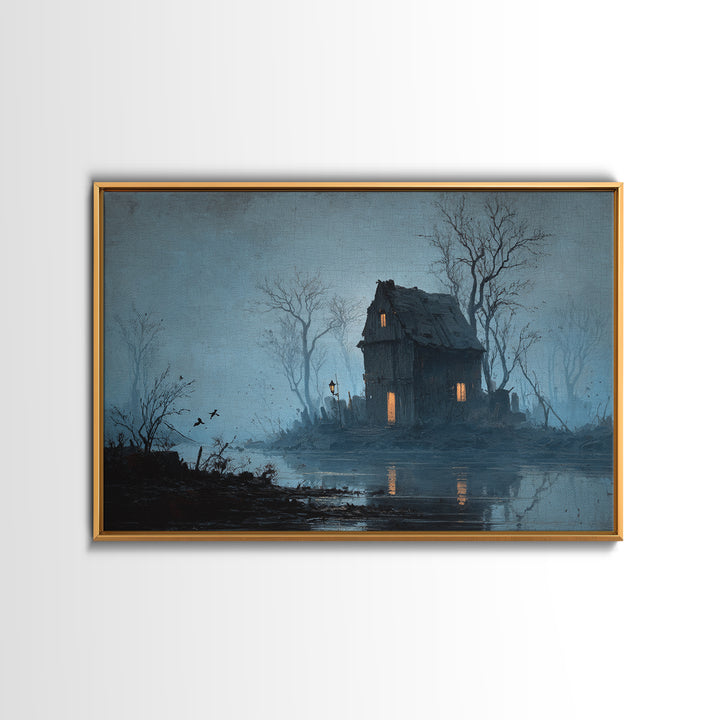 The Foggy Swamp Shack, Romantic Gothic Landscape, Landscape Wall Art, Gothic Horror Wall Art, Canvas Print, Halloween Wall Art