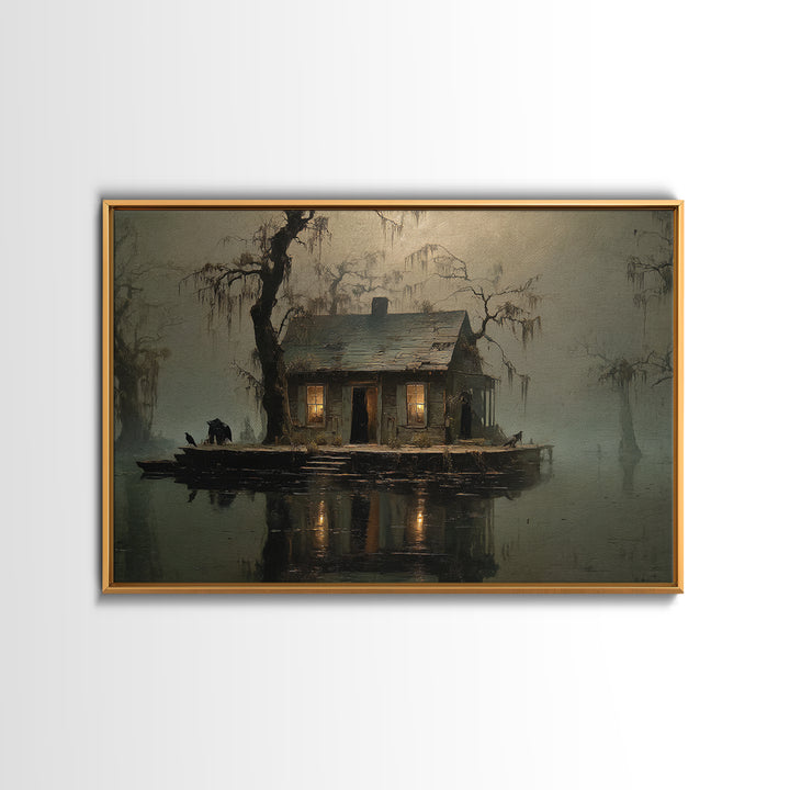 The Foggy Swamp Shack, Symbolist Gothic Landscape, Landscape Wall Art, Macabre Wall Art, Canvas Print, Halloween Wall Art