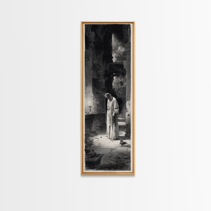 The Derelict Asylum, Gothic Engraving Art, Tall Narrow Wall Art, Dark Halloween Decor, Framed Canvas Print, Halloween Wall Art
